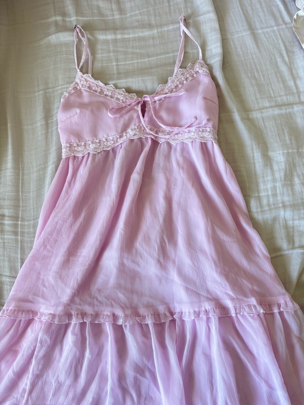 Pink Hollister babydoll dress with lace trim and bow detail